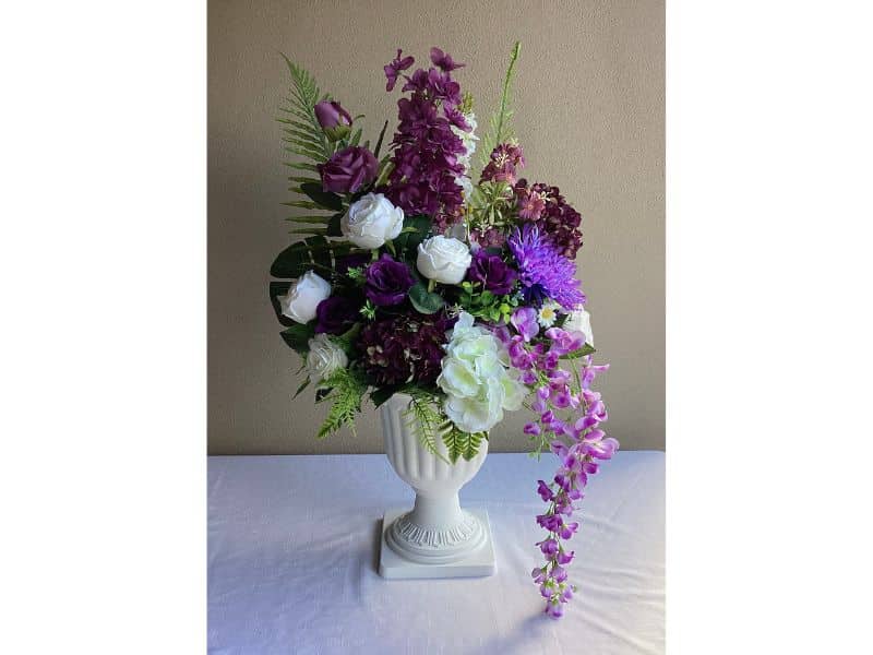 Church decorations, purple and white for hire Auckland