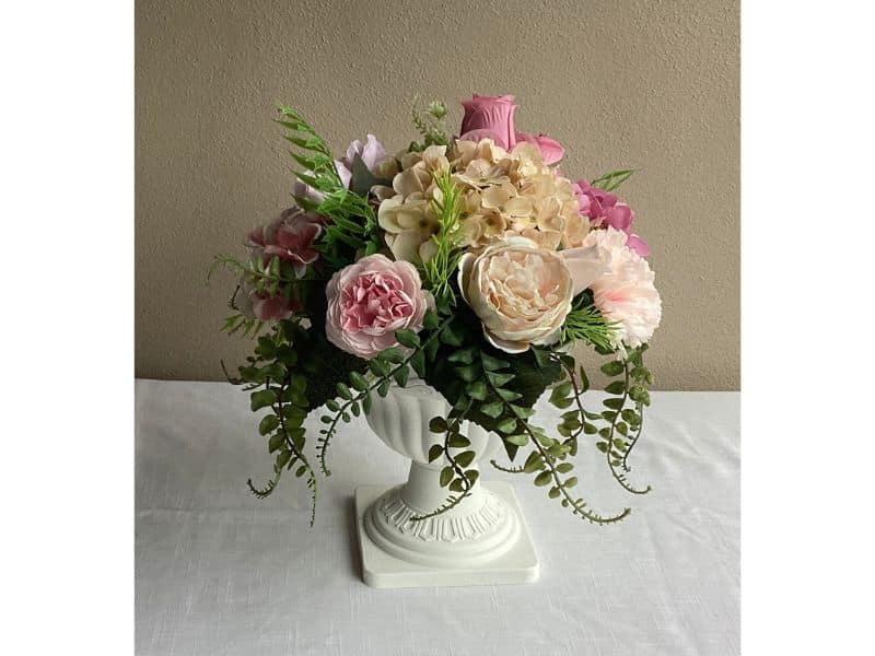 Pink and Peach artificial flowers table decor for hire Auckland