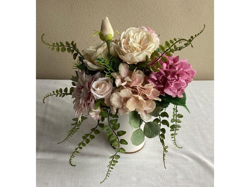 Pink and Peach artificial flowers table decor for hire Auckland