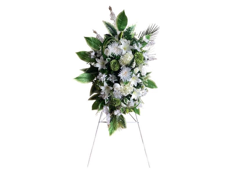Artificial funeral flowers display on stand for hire Auckland wide