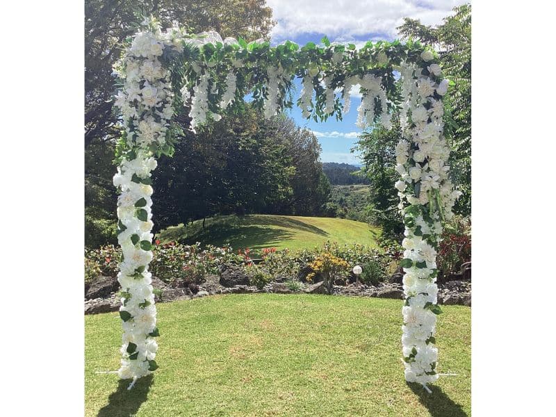 Decorated Wedding Arch White available for hire Auckland Wide