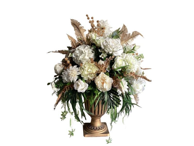 Wedding Flowers Gold and White artificial for hire Auckland wide