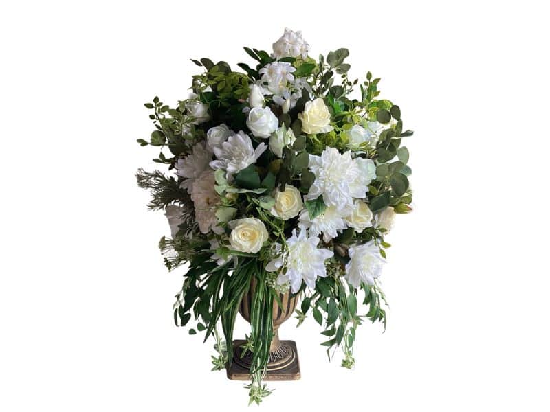 Artificial Flowers White and Cream in Large Urn for hire Auckland wide