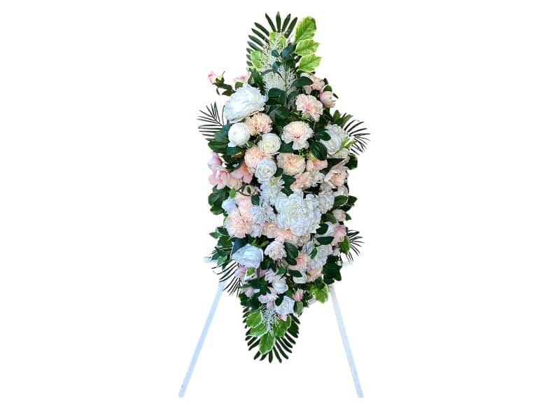 flowers casket spray pink and white