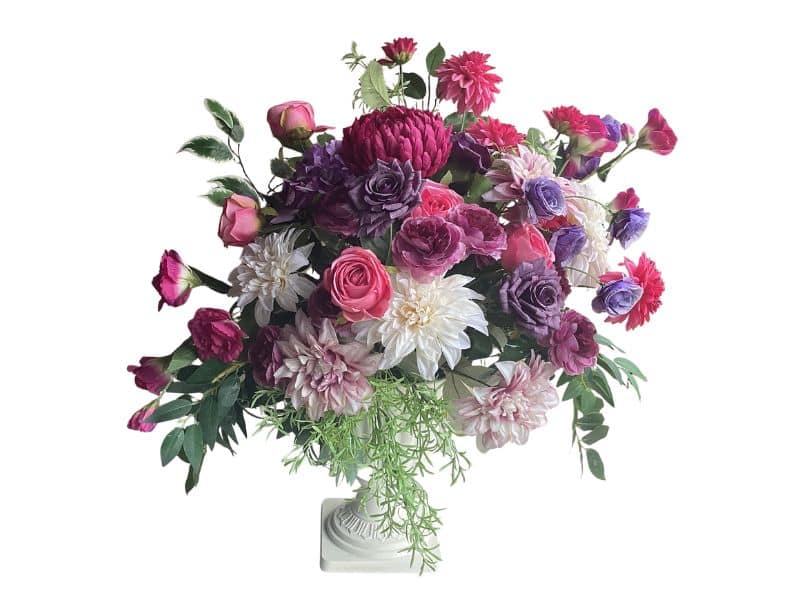 Artificial flowers in urns for hire weddings Auckland wide
